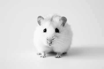 Adorable Close-Up of a Fluffy White Hamster with Big Black Eyes Against a Minimalist Background &acirc;&euro;&ldquo; Perfect for Pet-Themed Designs and Merchandise