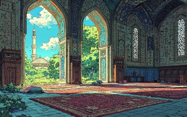 Obraz premium Islamic Mosque with Garden View