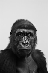 Obraz premium Captivating Portrait of a Majestic Gorilla in Black and White, Showcasing Intricate Facial Features and Expressive Eyes, Perfect for Wildlife Themes