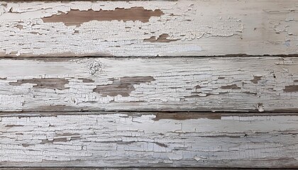 Fototapeta premium Detailed Texture of Weathered, Peeling White Paint on Rustic Wooden Planks with Natural Grain Patterns and Cracks. Ideal for Vintage Decor, Restoration Backgrounds, and Shabby Chic Design Concepts