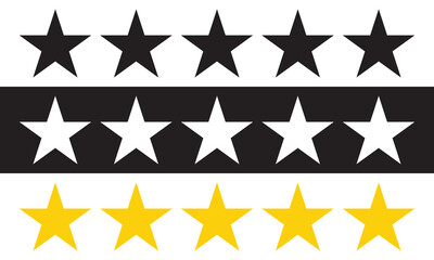 Obraz premium Five stars customer product review icon. yellow, white and black 5 star rating feedback for website, app, UI design. isolated on white and black background. Vector illustration. EPS 10