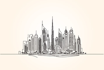 Naklejka premium line drawing of Modern cityscape. buildings isolated minimalistic illustration.