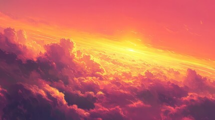 Fototapeta premium A glowing golden hour sky with streaks of pink, orange, and yellow clouds softly illuminated by the setting sun