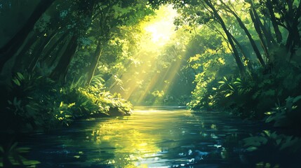 Obraz premium Sunbeams Through Tropical Rainforest