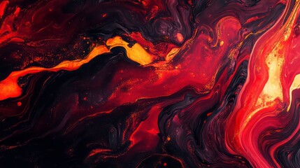 Abstract red, orange, and black swirling paint background.