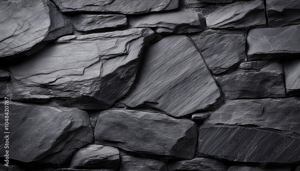Poster close-up dark layered slate stone texture. natural rough rock surface with intricate patterns for ru
