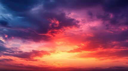 Obraz premium A mesmerizing sunset sky with layers of clouds in varying shades of red, orange, and purple, creating depth and contrast