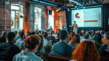 business leader giving a speech at a seminar in a conference room.