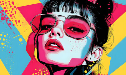 Modern Beauty Concepts: Women in Dynamic Urban and Natural Environments, Featuring Bold Geometric Designs and Retro Album Cover Inspirations