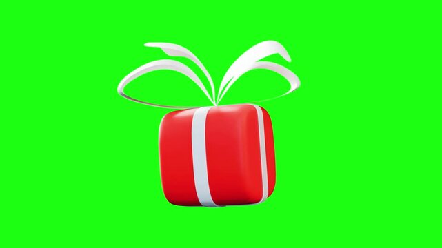 Red Gift Present box isolated on Green screen Chroma key background and rose backdrop. Included Alpha Mask channel for Stencil Luma blending. 3D Animation in Ultra HD 4K.