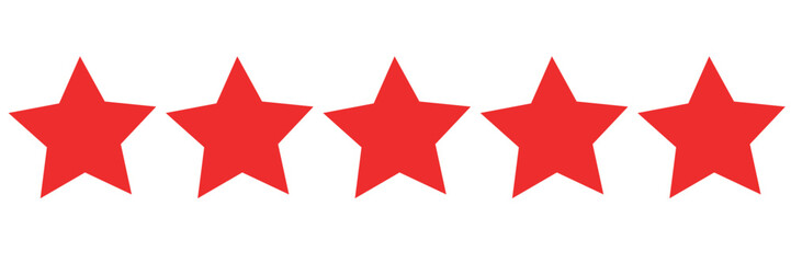 five star customer product review icon. red 5 star rating feedback for website, app, ui design.