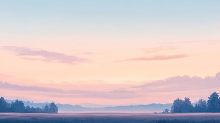 Obraz premium A peaceful pastel sky at dawn with subtle tones of peach, lavender, and sky blue blending seamlessly over a quiet landscape