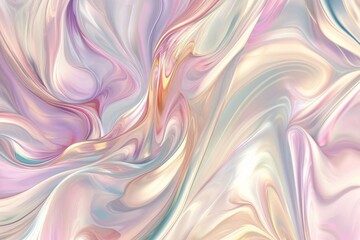 Obraz premium Abstract pastel waves with shimmering metallic highlights. Holographic dynamic fluid. 