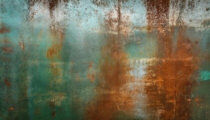 Obraz premium Textured Rust and Patina on Corroded Metal Surface. Abstract Oxidation with Green Blue Patina and Orange Brown Rust for Industrial Grunge Background or Aging Effect in Art and Design Concepts