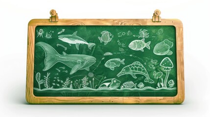 Obraz premium Chalkboard with Drawings of Various Sea Creatures
