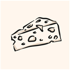 Piece of Swiss cheese With illustration style doodle and line art