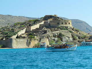 View on ruins of Spinalonga Fortressi, Former leper colony, Crete, Greece