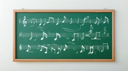 Fototapeta premium Green Chalkboard with Hand-Drawn Music Notes