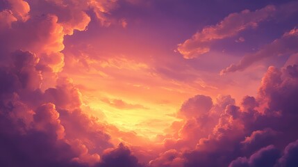Fototapeta premium A stunning twilight sky with rich orange, purple, and pink clouds spreading across the horizon, casting a warm glow
