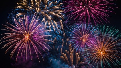 Obraz premium fireworks are shown with purple and purple fireworks in the background. generative AI