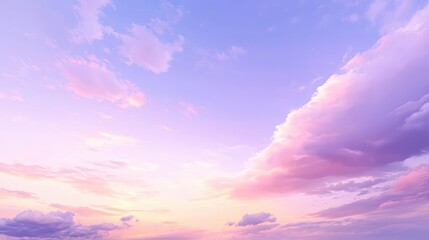 Obraz premium A tranquil pastel sky at twilight with soft purple and pink clouds illuminated by the fading light of the setting sun