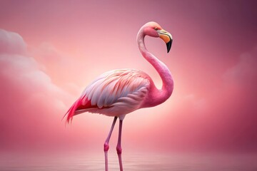 Fototapeta premium Aerial Photography of Pink Flamingo on Soft Pink Background, Vibrant Wildlife and Nature Scene, Perfect for Tropical Themes and Creative Projects, Eye-catching Design Element