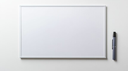 Blank whiteboard ready for ideas, accompanied by a marker, ideal for brainstorming sessions and presentations, versatile background for creative projects