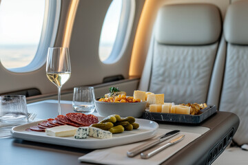 luxurious in-flight dining inside a private jet