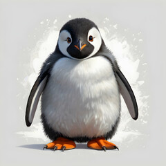 Fototapeta premium an adorable baby penguin with soft, fluffy fur, orange feet, and big, expressive eyes