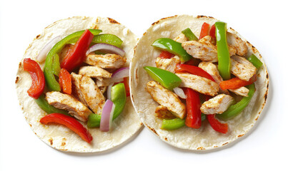 Delicious chicken fajitas served in soft tortillas, featuring vibrant bell peppers and onions, perfect for flavorful meal. Enjoy colorful mix of ingredients!