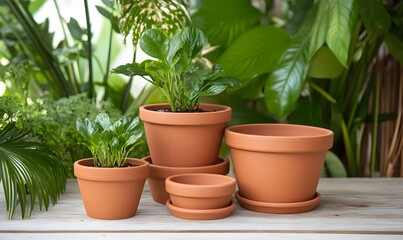 Obraz premium Terracotta Pot Stack in Natural Garden Setting, Generative AI