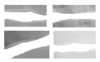 Set of ripped paper on white background.