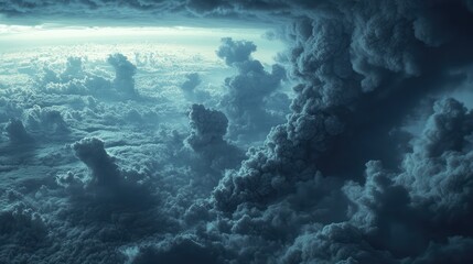 Obraz premium A sky completely darkened by volcanic ash, with thick, smoky clouds blotting out the sun and creating an oppressive, gray atmosphere