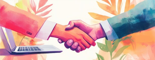Transforming business relationships the power of partnership and collaboration in a digital age with a laptop and greenery setting