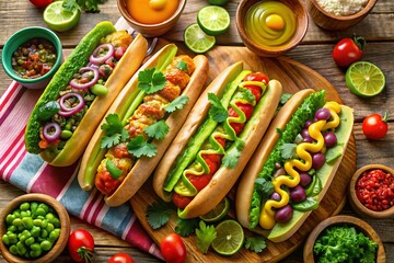 Celebrating National Fast Food Day with Gourmet Hot Dogs - Delicious Toppings, Fresh Ingredients, and Vibrant Presentation for Fashion Photography Inspiration