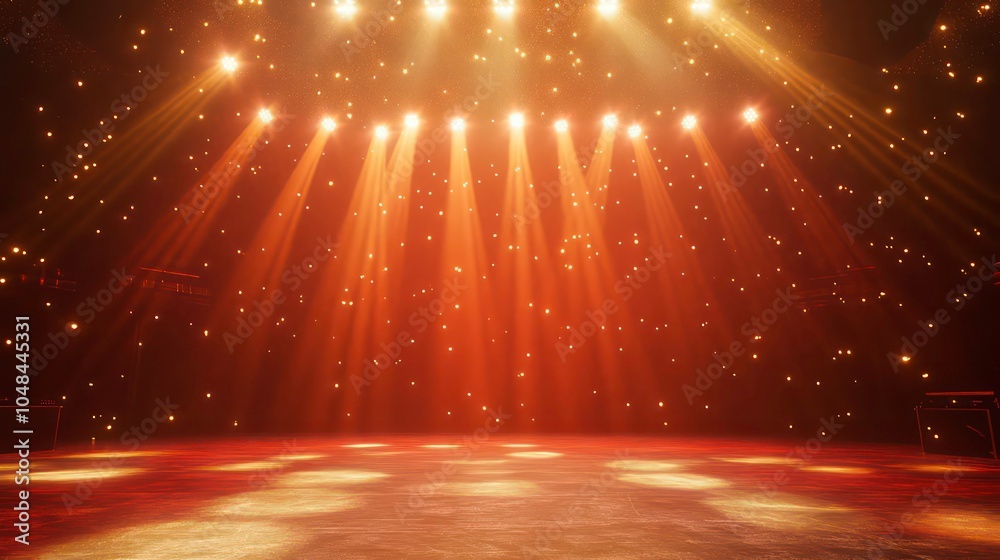 Aufkleber an empty stage with a red floor and golden lights shining down.