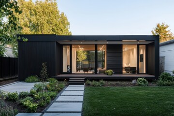Minimalist design in a suburban home featuring a secluded courtyard garden.