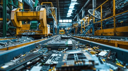 Fototapeta premium Electronic Waste Conveyor Belt in a Recycling Facility