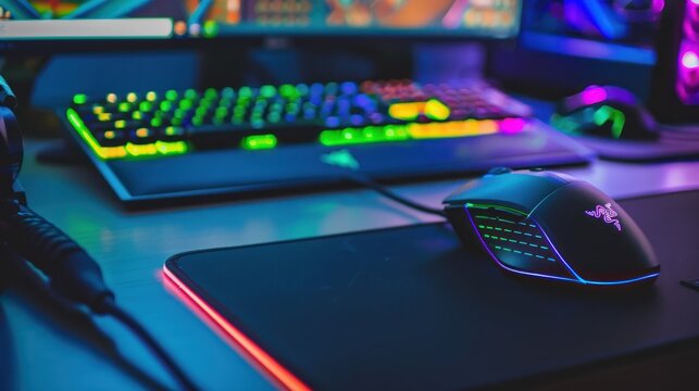 A Razer Gaming Mouse with RGB Lighting on a Desk