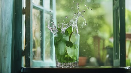 Refreshing Drink Splash Near Open Window