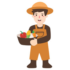Cute farmer boy with basket