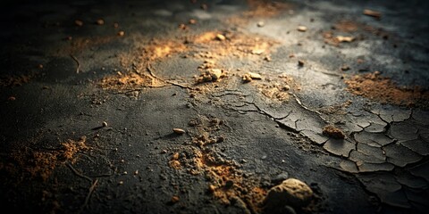 A Detailed Close-up of Weathered and Cracked Ground Covered in Fine Grains of Sand and Dust