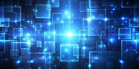 Obraz premium A Digital Tapestry of Glowing Blue Squares, Intersecting Lines, and Shimmering Lights, Creating a Dynamic Abstract Background