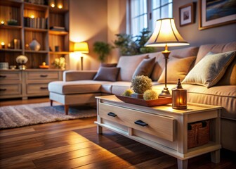 Cozy Modern Living Room Interior with Stylish Drawer Decor and Mockup Wall for Home Design Inspiration