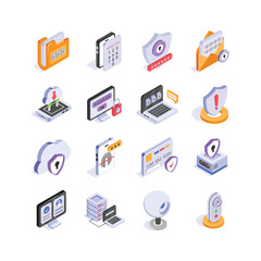 Collection of security and protection isometric icons