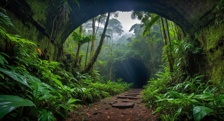 Obraz premium the view of emerging from the tunnel, it's the tropical forest.