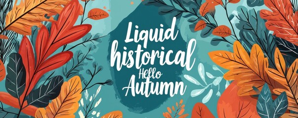 Obraz premium Flat illustration of colorful autumn leaves pattern on blue background for seasonal design