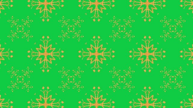 snowflake seamless pattern motion on green background, golden snow flakes christmas and new year winter isolated motion design element