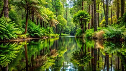 Obraz premium Tranquil forest reflection in water