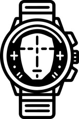 Black Line Art Smart Circle Watch Electronic Device Art Hand Drawn Illustration